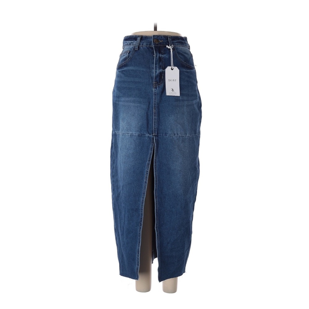 Flying Angel High Rise Front Slit Denim Maxi Skirt Blue Medium Wash Size 3/26